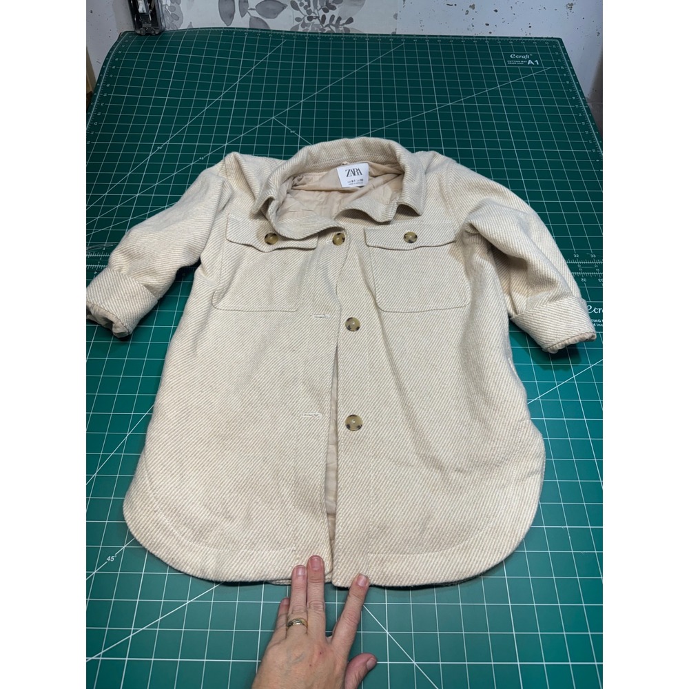Zara Kids Cream Beige Herringbone Longline Shacket Jacket Size 6-7 120cm